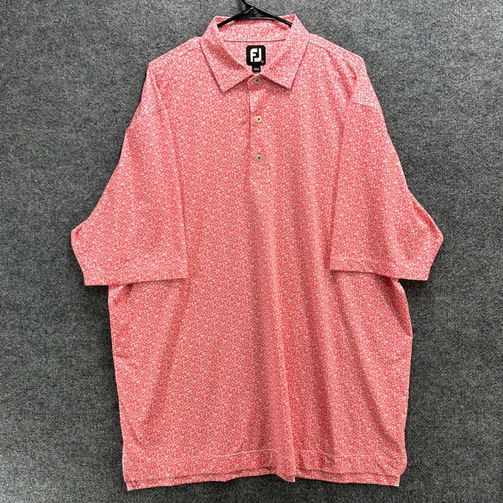 FootJoy Mens 2XL Pink Floral Ditsy Print ProDry Short Sleeve Golf Polo Shirt